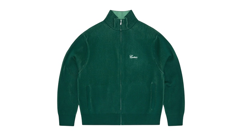 Corteiz 2 Tone Ribbed Knit Zip Up Top Green