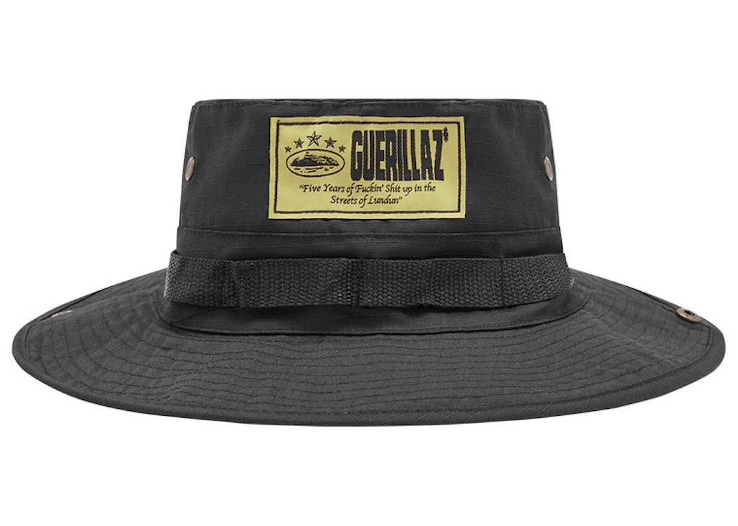 Pre-owned Corteiz 5 Starz Guerillaz Bucket Hat Black