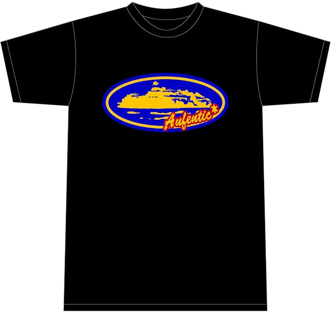 - Black/Blue Men\'s Corteiz GB Aufentic T-shirt