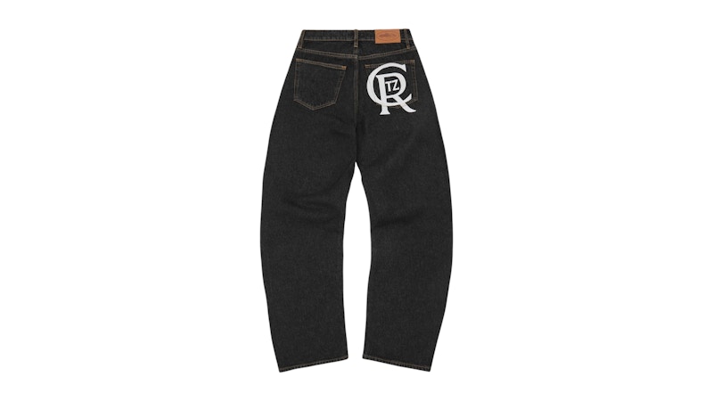 Corteiz Crest Chainstitch Baggy Jeans Washed Black Men's - FW25 - US