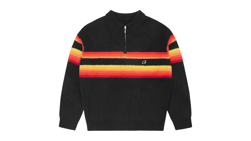 Pre-owned Corteiz Men's  Gradient Half Knit Zip Pullover In Black