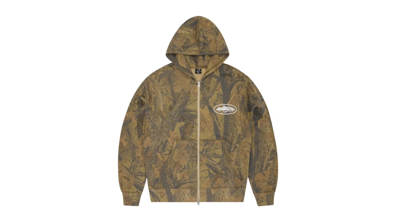 Pre-owned Corteiz Men's  Island Puff Print Zip Hoodie In Forest Camo In Green