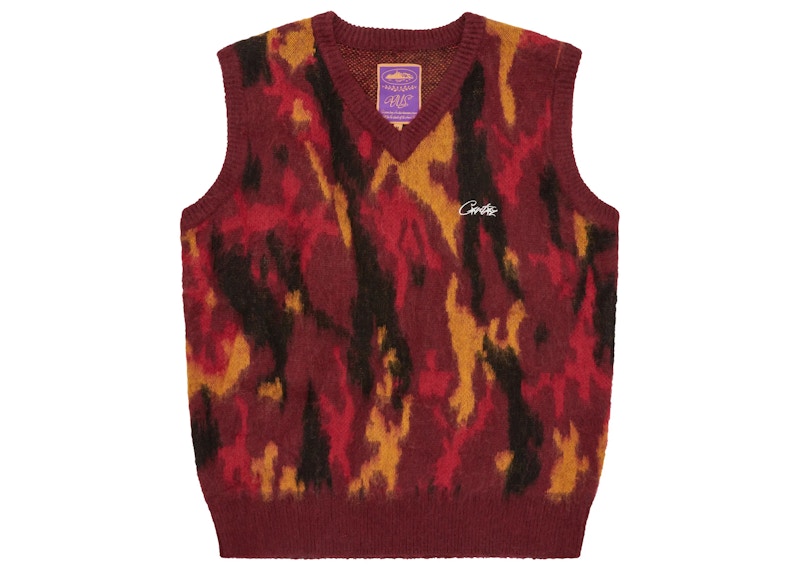 Corteiz Mohair Knit Vest Red Camo Men's - SS23 - US