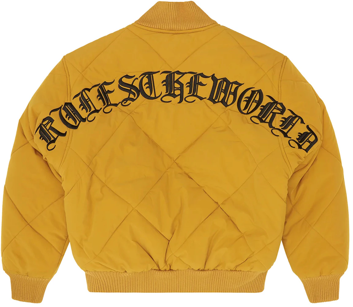 Mens Yellow Quilted Leather Bomber Jacket