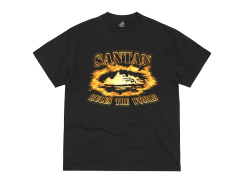 Pre-owned Corteiz Men's  Santan Alcatraz Tee Shirt In Black/orange Flame