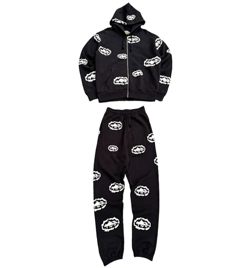 Corteiz x Denim Tears Cotton Wreath Sweatsuit Black/White Men's