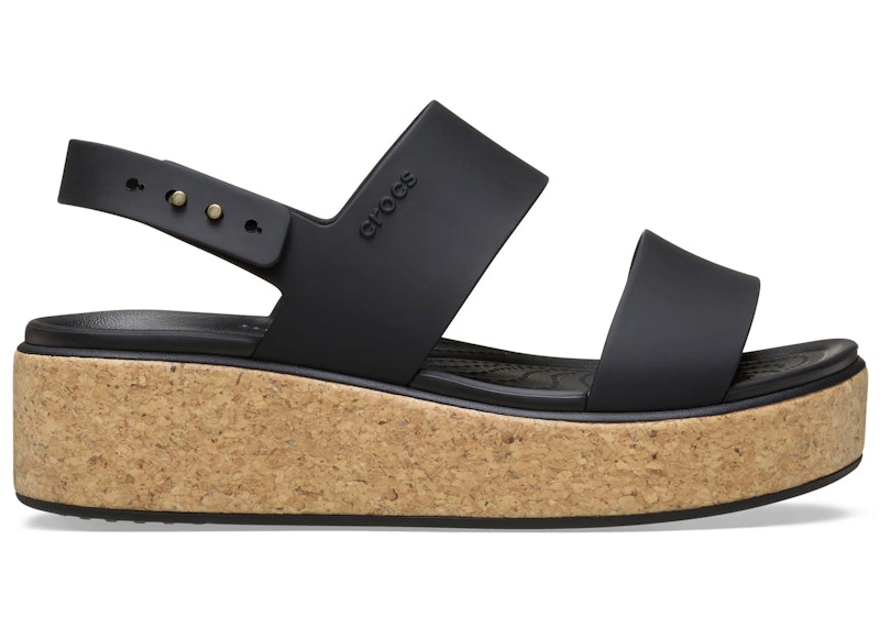 ●3-DEEP Crocs Brooklyn Low Wedge Cork Sandal Triple Black (Women's