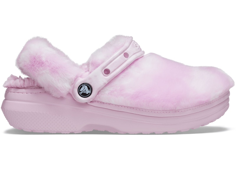 Pink crocs with white 2024 fur