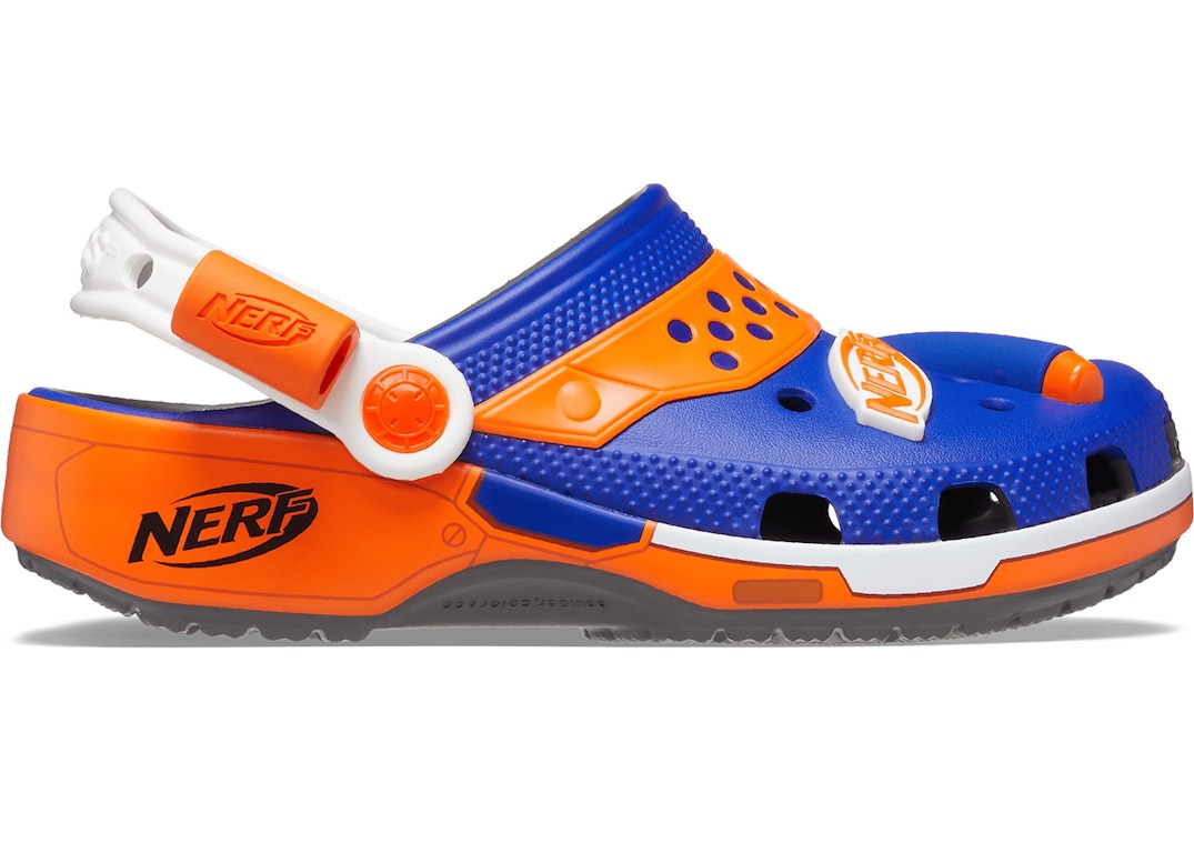 Pre-owned Crocs Classic Clog Nerf Blaster Dart (kids) In Slate Grey/royal Blue/orange