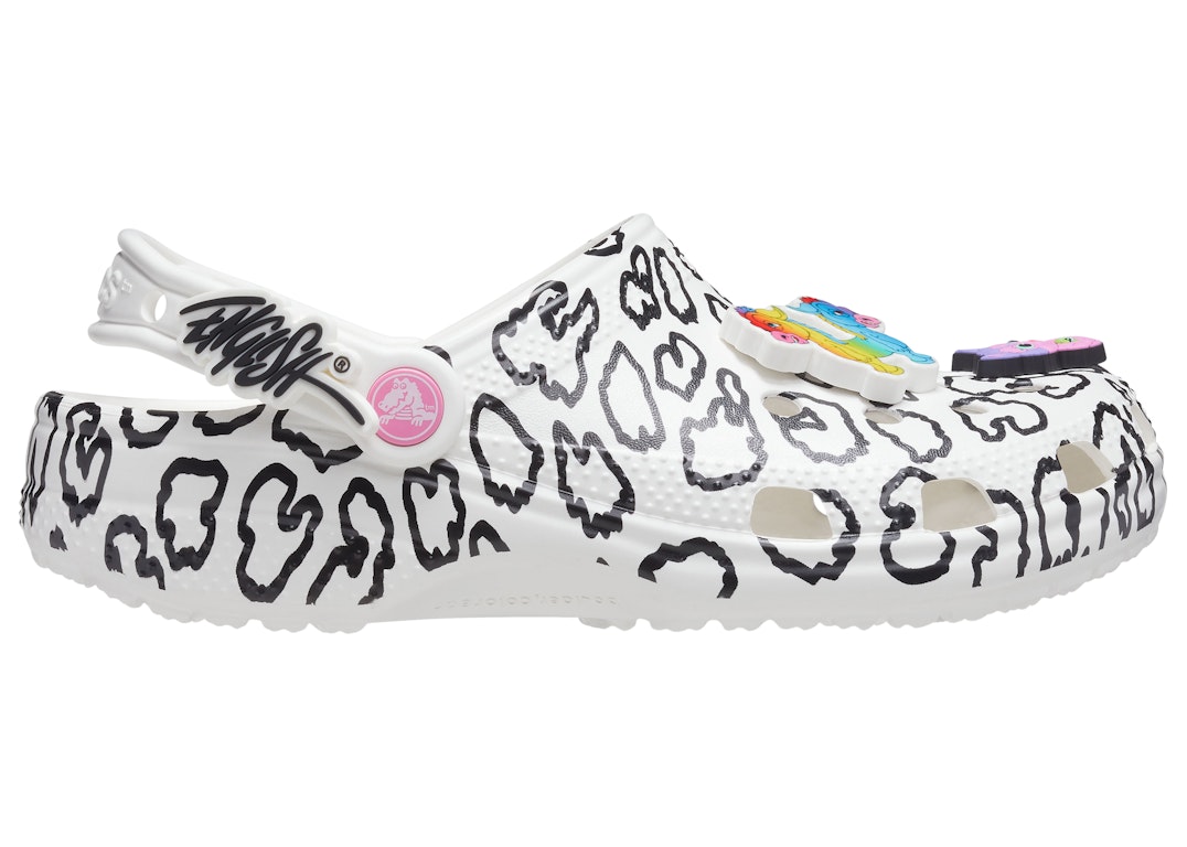 Pre-owned Crocs Classic Clog Ron English Party Animals Cheetah White (women's) In White/black/pink