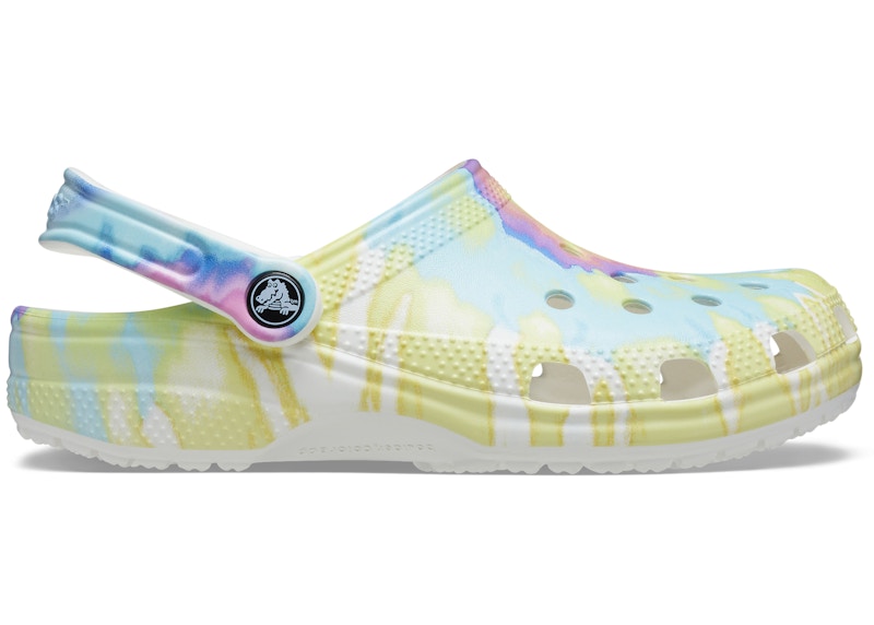 Tie dye cheap fur crocs