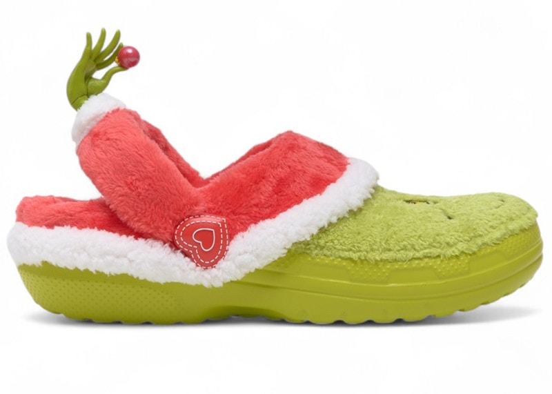 Pre-owned Crocs Men's  Classic Lined Clog The Grinch Sneakers In Lime/red/white