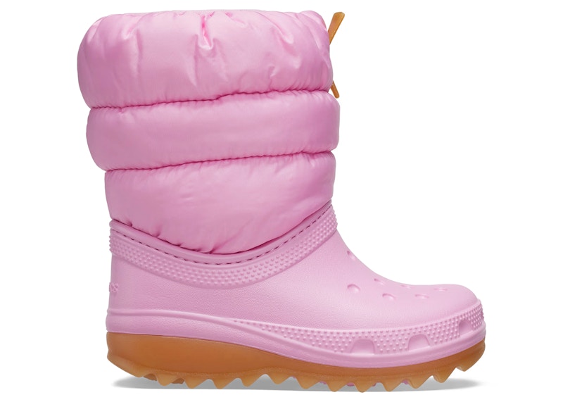 Crocs Classic Neo Puff Boot (Kids) Sneakers in Pink Tweed/Gum