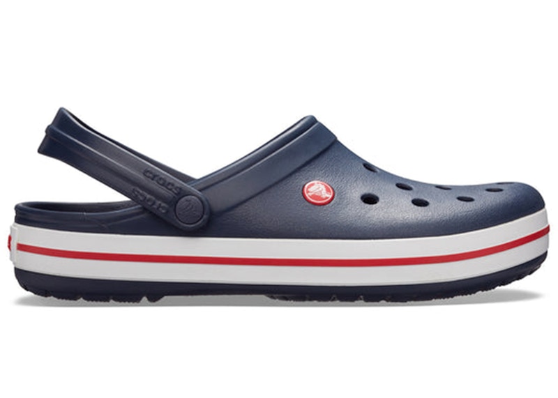 Pre-owned Crocs Men's  Crocband Clog Blue Sneakers In Marine/white/red In Multi