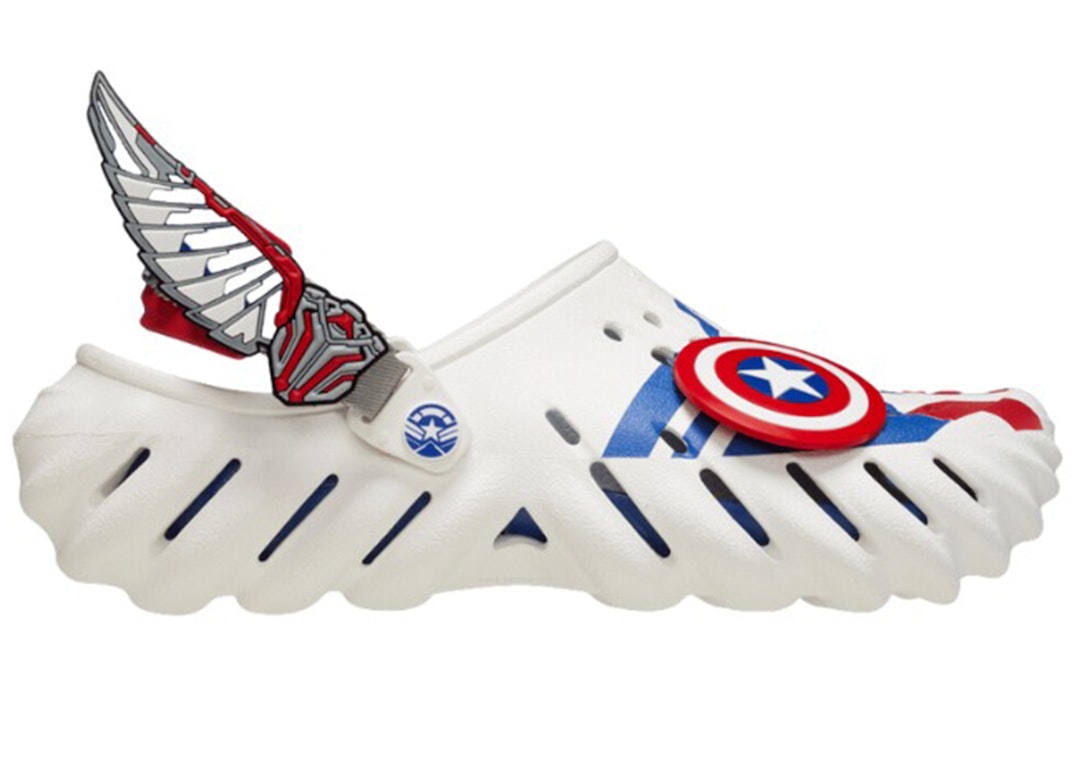 Pre-owned Crocs Echo Clog Marvel Captain America Sam Wilson In White/blue Red