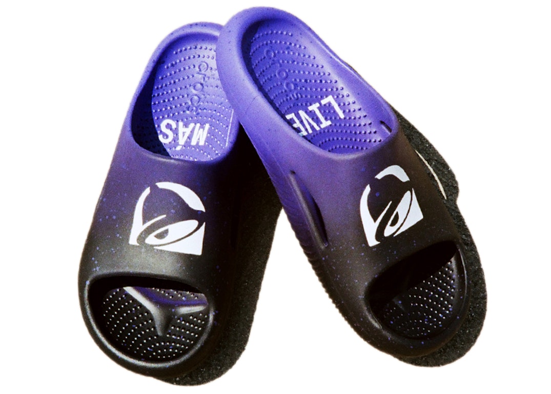 Pre-owned Crocs Mellow Slide Taco Bell Live Más In Black/purple/white