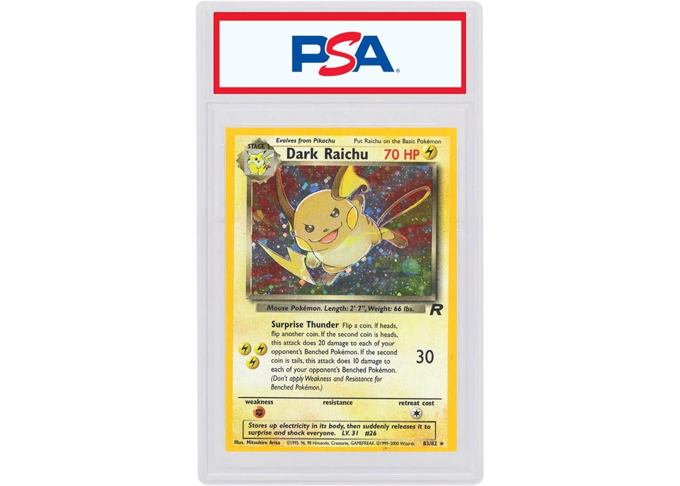 Dark Raichu-Holo 2000 Pokemon TCG Team Rocket #83/82 (PSA or BGS Graded) - 2000 - US Dark Raichu-Holo 2000 Pokemon TCG Team Rocket #83/82 (PSA or BGS Graded) - 2000 - US