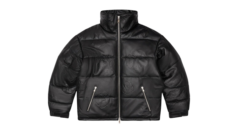 ジャケット・アウター DENIM TEARS Leather Wreath Puffer / L Denim Tears Embossed Leather Wreath Puffer Jacket Black メンズ