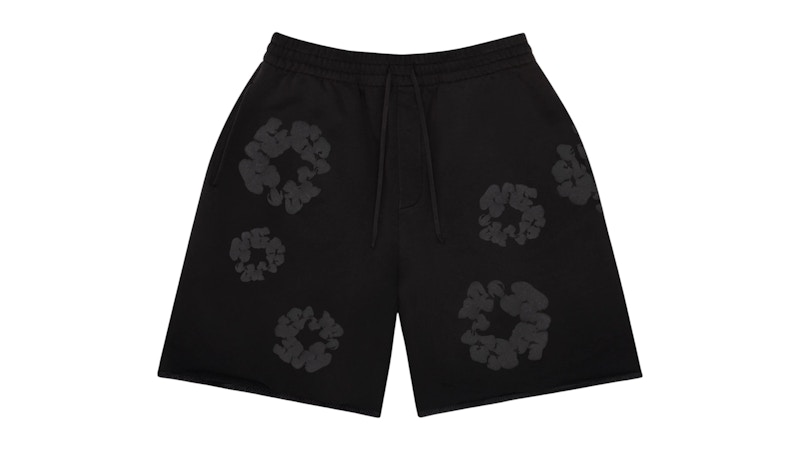 Pre-owned Denim Tears Men's  Faded Mono Cotton Wreath Sweatshorts In Black