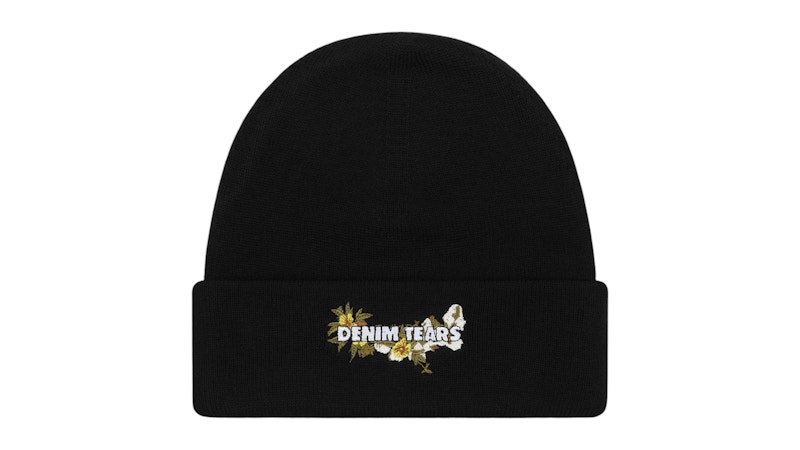 DENIM TEARS 刺繍ビーニー ブラック Denim-Tears-Floral-Beanie-