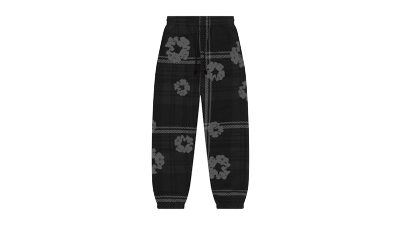 Pre-owned Denim Tears Men's Plaid Cotton Wreath Sweatpants In Black