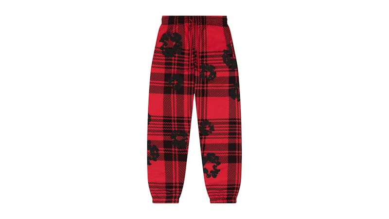 Pre-owned Denim Tears Men's Plaid Cotton Wreath Sweatpants In Red