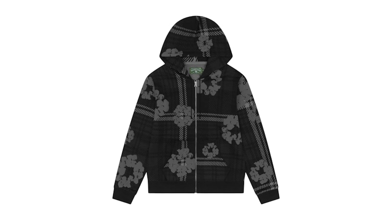 Pre-owned Denim Tears Men's Plaid Cotton Wreath Zip Hoodie In Black