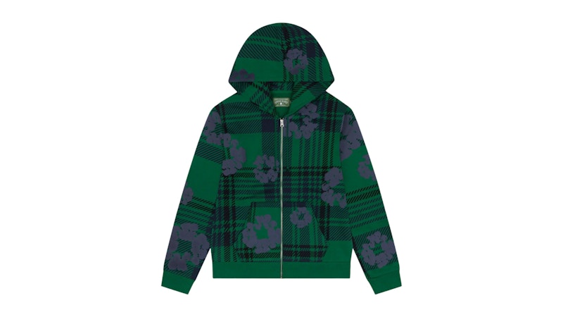 Pre-owned Denim Tears Men's Plaid Cotton Wreath Zip Hoodie In Green