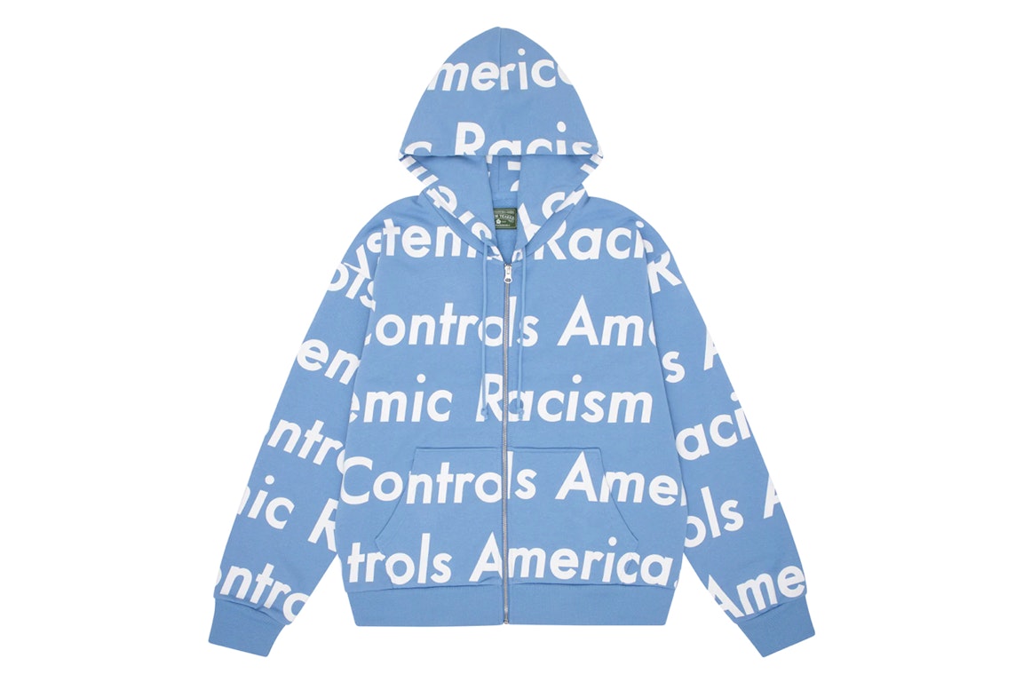 Pre-owned Denim Tears X Arthur Rafa Systemic Racism Controls America Zip Up Hoodie Dusty Blue