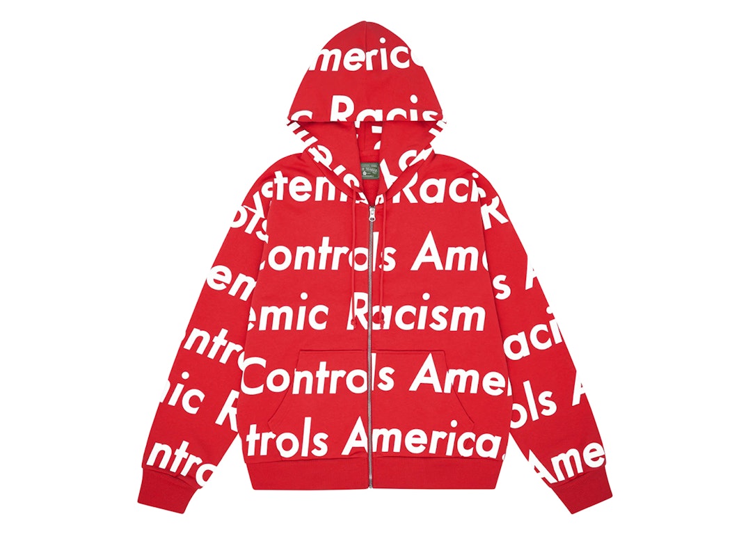 Pre-owned Denim Tears X Arthur Rafa Systemic Racism Controls America Zip Up Hoodie Red