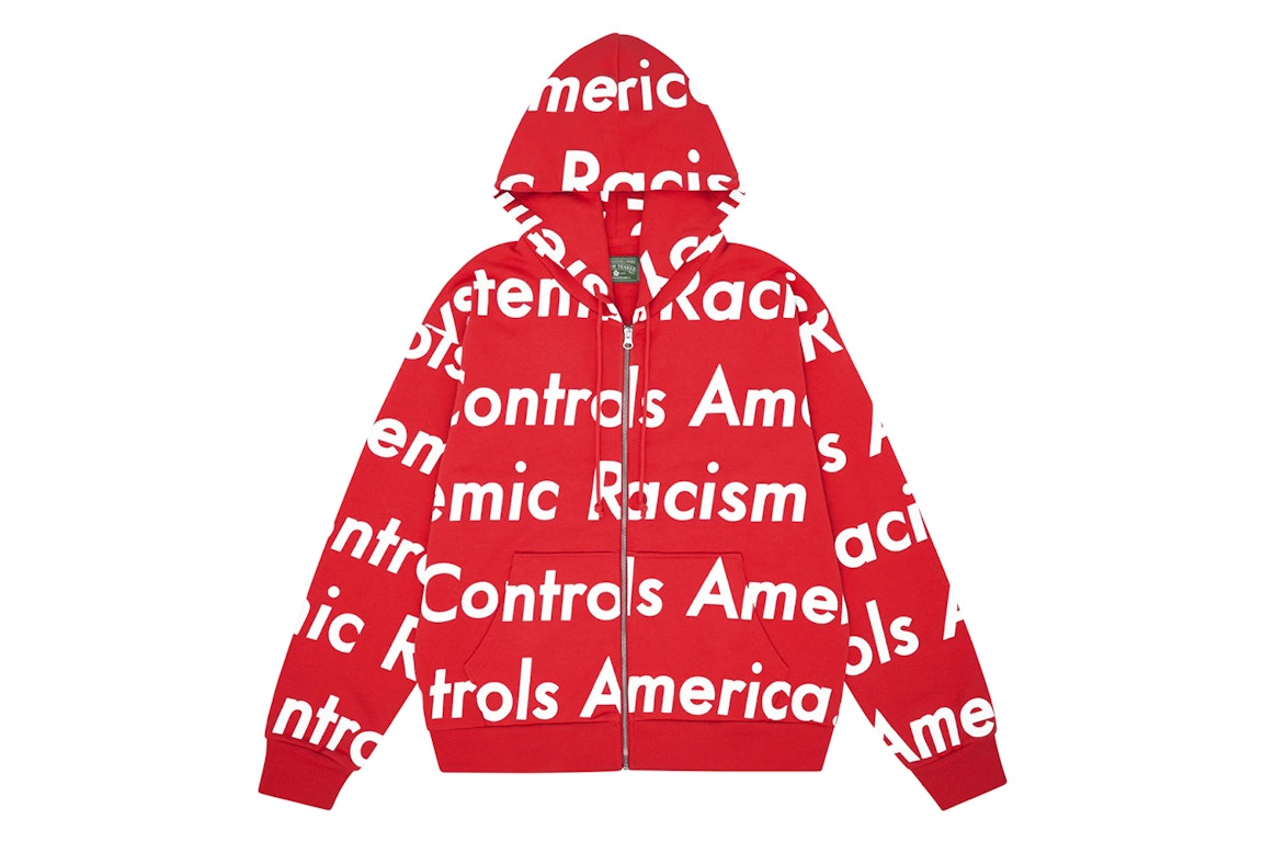 Pre-owned Denim Tears X Arthur Rafa Systemic Racism Controls America Zip Up Hoodie Red