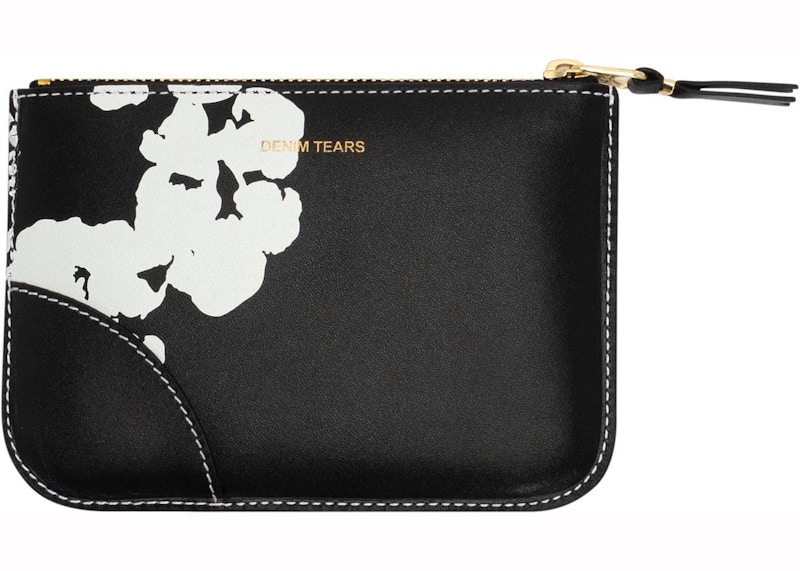 Pre-owned Denim Tears X Comme Des Garcos Cotton Wreath Zip Pouch (4.13 X 5.71 In) In Black