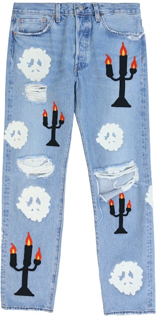 Denim Tears x Virgil Abloh Message in a Tear Embroidered Jeans Blue Men's  - SS21 - US