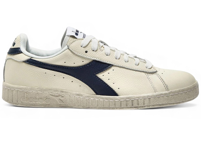Pre-owned Diadora Men's Game L Low Waxed Sneakers In White/blue Caspian Sea