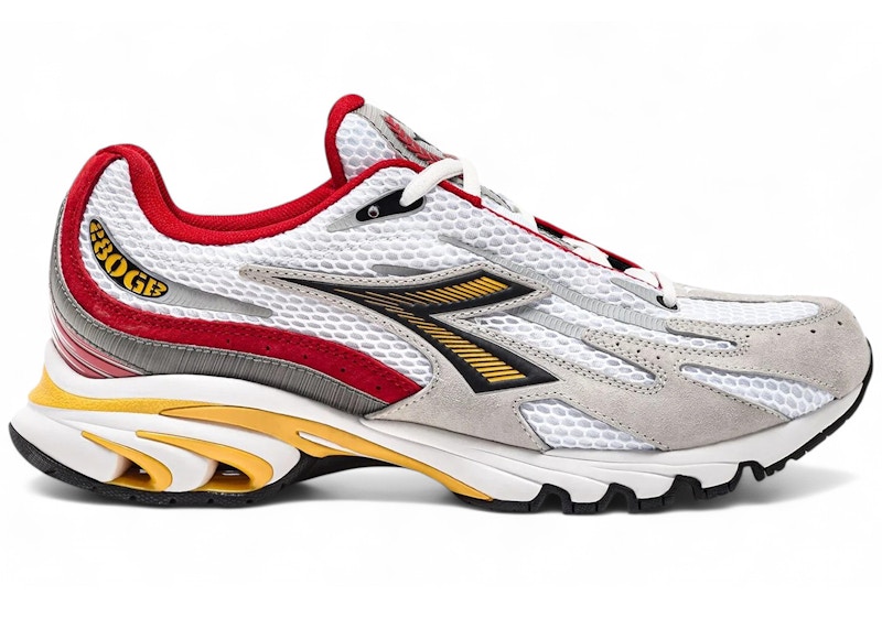 Pre-owned Diadora Men's Mythos Propulsion Mascotte Sneakers In Super White/carmine Red