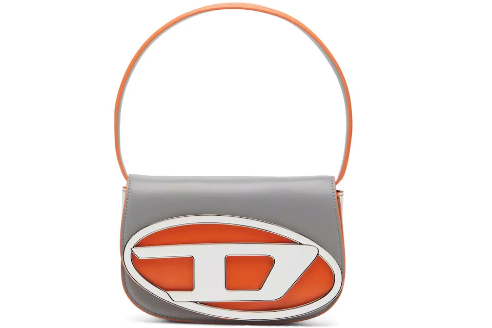 Diesel 1DR Shoulder Bag Grey/Orange in Nappa Leather with Silver-tone - US