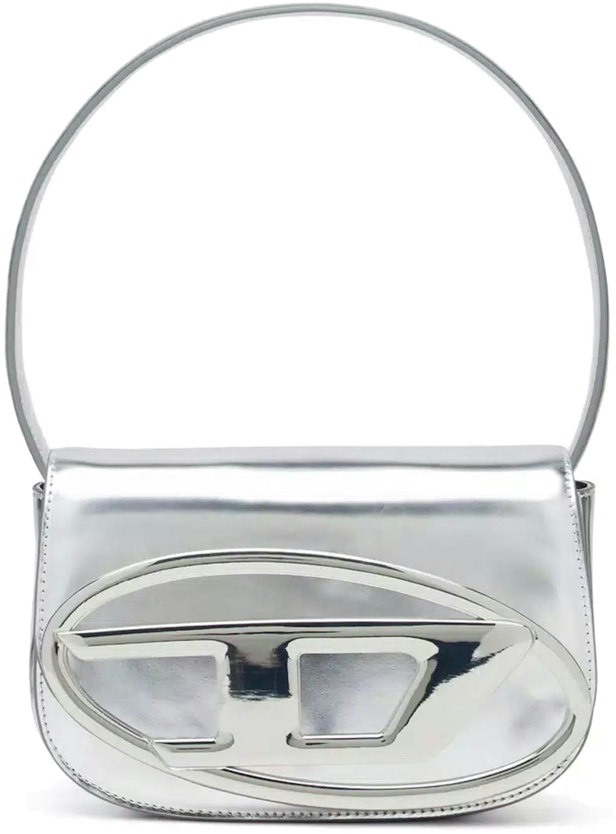 Diesel 1DR Shoulder Bag Mirrored Leather Silver in Mirrored