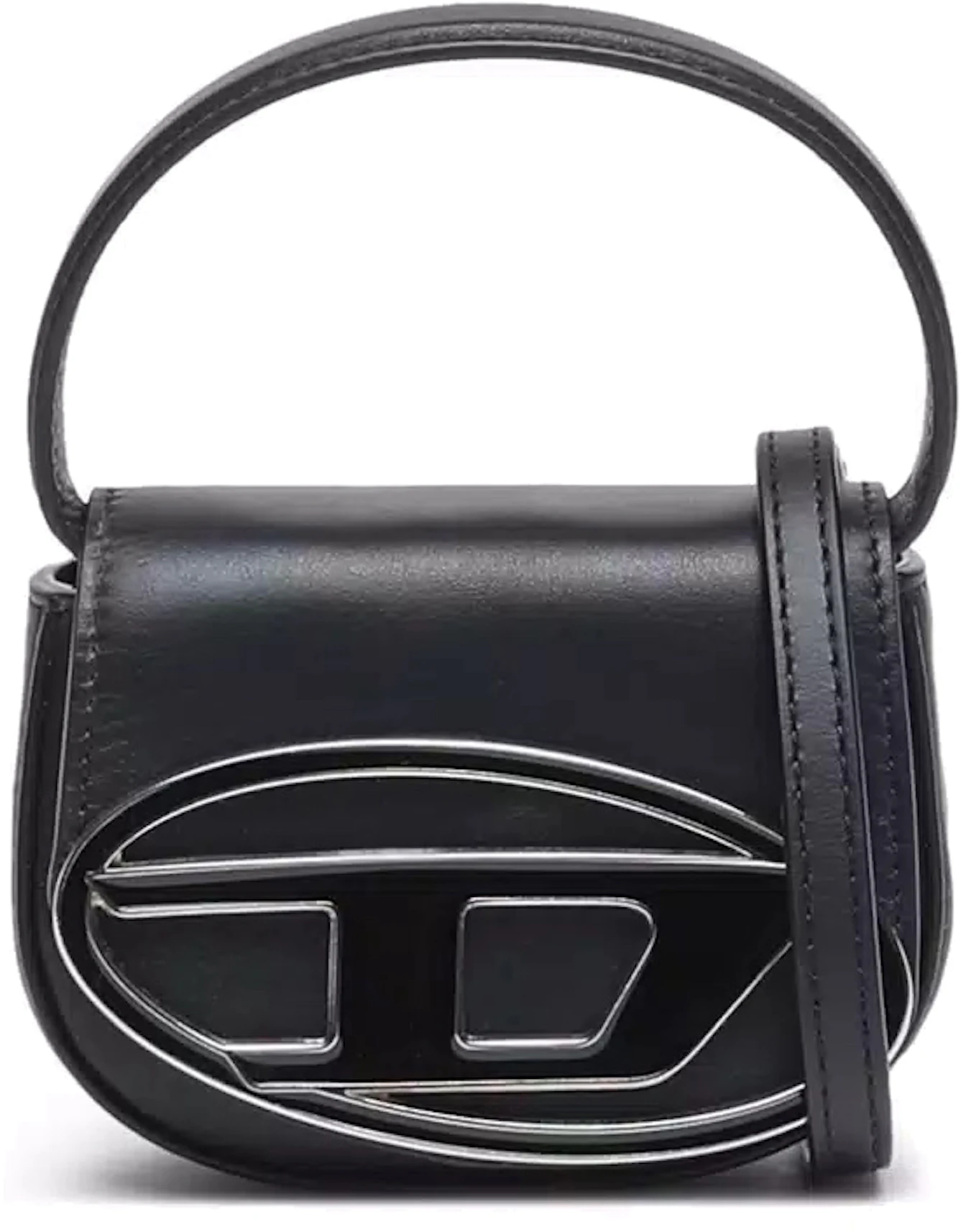 Diesel 1DR XS Mini Bag with D Plaque Black in Nappa Leather with Silver ...