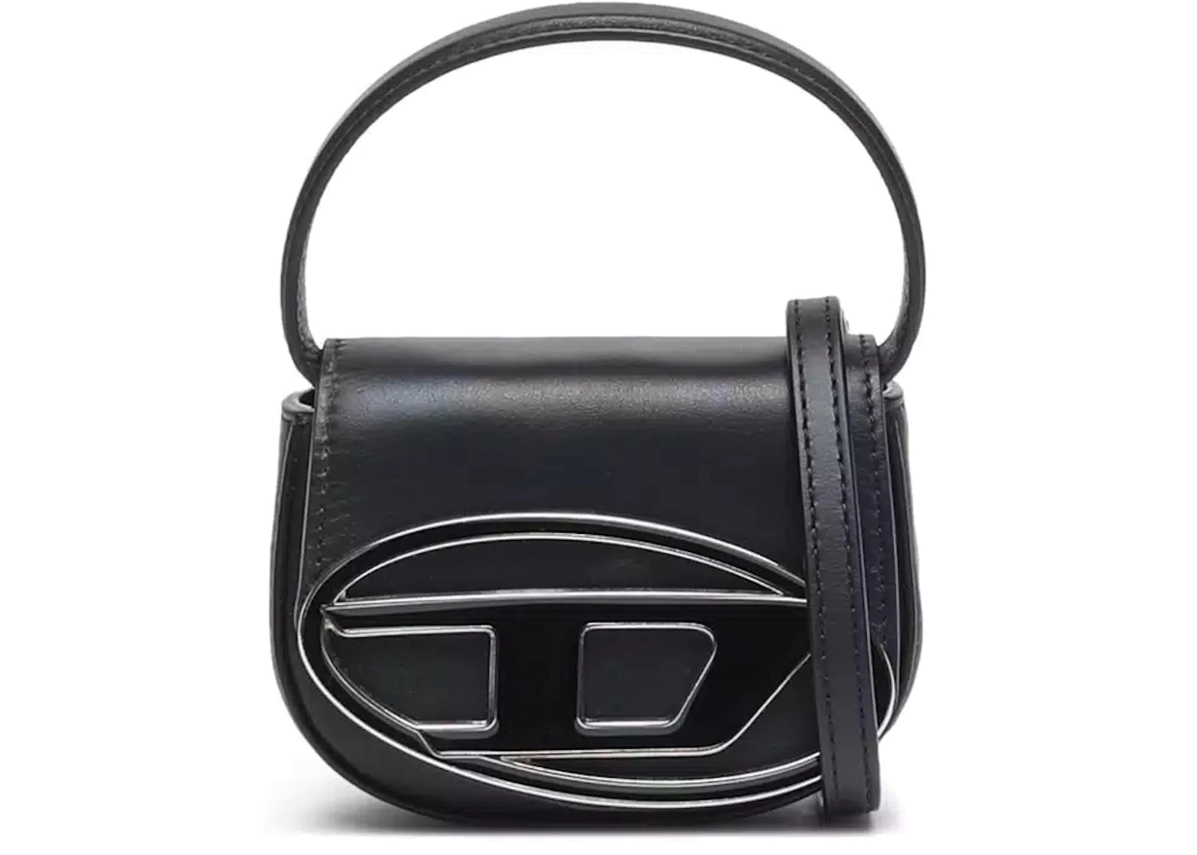 Diesel 1DR XS Mini Bag with D Plaque Black in Nappa Leather with Silver ...