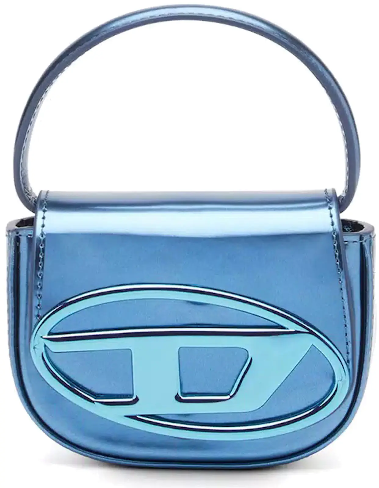 Diesel 1DR XS Mini Bag with D Plaque Blue in Mirrored Leather with