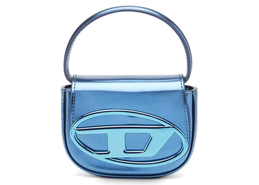 Diesel 1DR XS Mini Bag with D Plaque Blue in Mirrored Leather with Silver-tone  JP