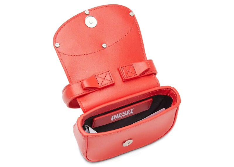 Diesel 1DR XS Mini Bag with D Plaque Red in Nappa Leather with