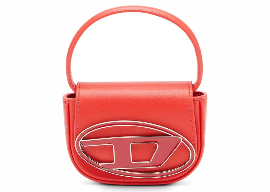 Diesel 1DR XS Mini Bag with D Plaque Red in Nappa Leather with