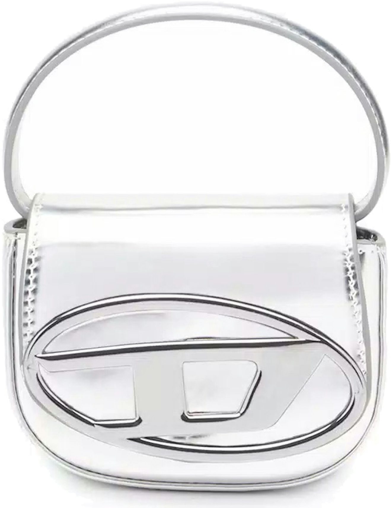 Diesel 1DR XS Mini Bag with D Plaque Silver in Mirrored Leather with Silver-tone  - US