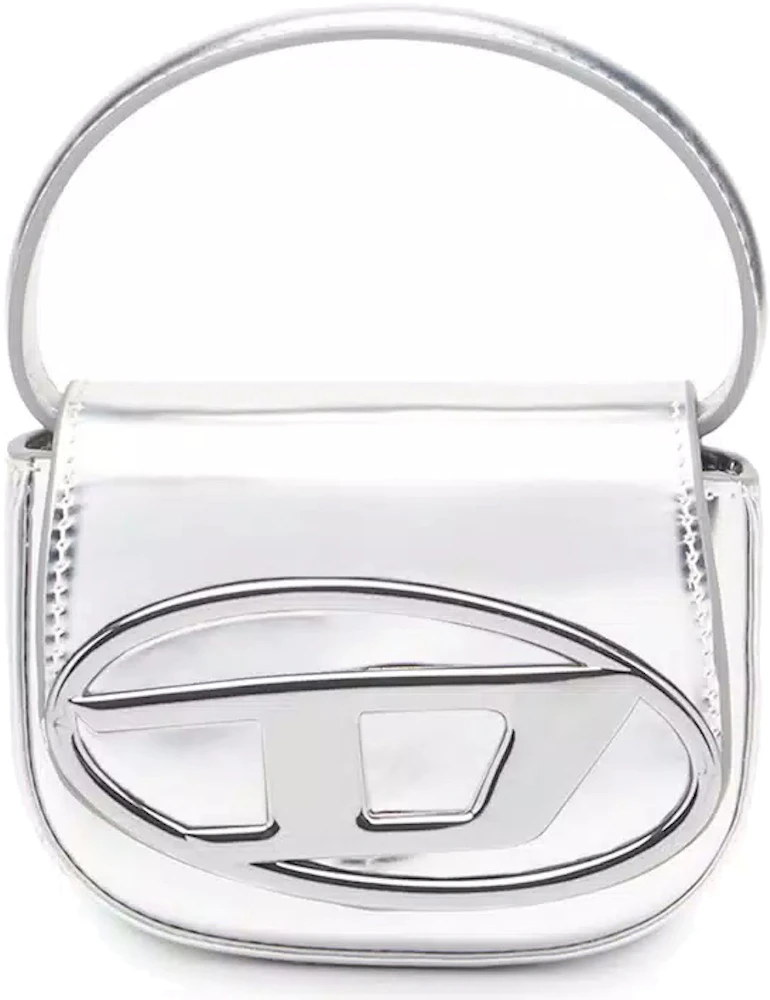 Diesel 1DR XS Mini Bag with D Plaque Silver in Mirrored Leather with Silver-tone  - US