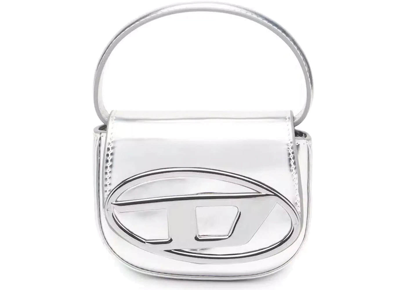 Diesel 1DR XS Mini Bag with D Plaque Silver in Mirrored Leather with ...