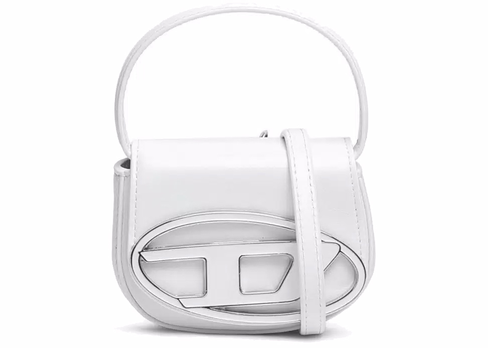 Diesel 1DR XS Mini Bag with D Plaque White in Nappa Leather with