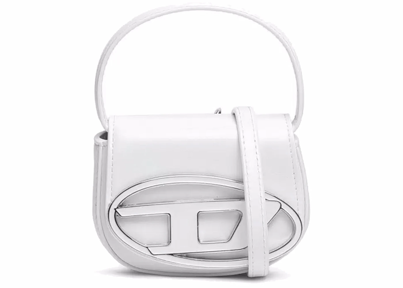 Diesel 1DR XS Mini Bag with D Plaque White in Nappa Leather with Silver ...