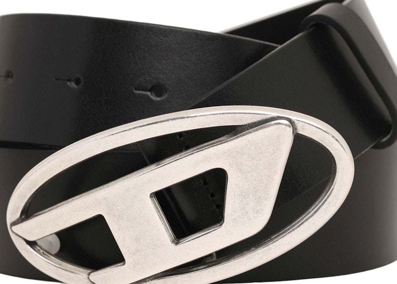 Diesel B-1dr Belt Black in Leather with Silver-tone - US