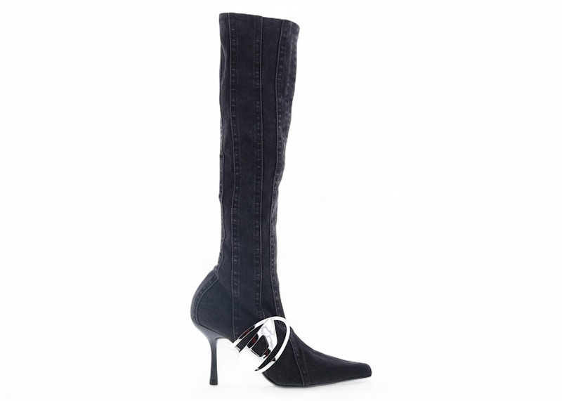 Pre-owned Diesel Declipse Kbt Knee High Boot Stretch Denim (women's) Sneakers In Black